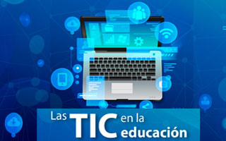 Ilustración de una computadora acompañada del texto Las TIC en la educación